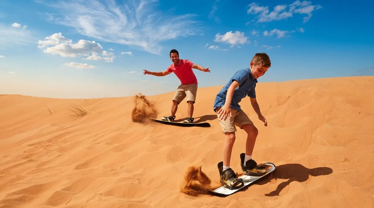 Sandboarding activity at desert safari Dubai