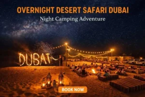 Overnight desert safari in Dubai with camping, BBQ dinner and sunrise camel ride