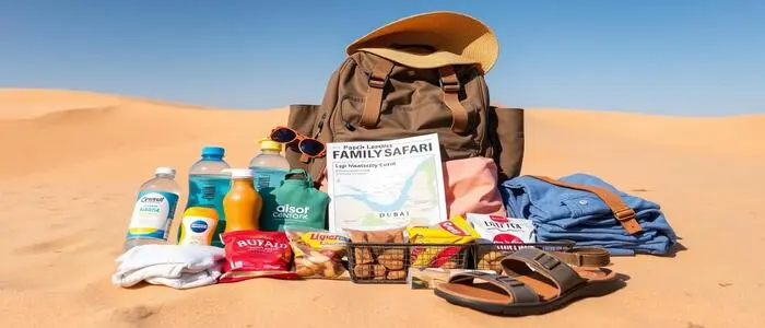 Packing list essentials for a desert safari in Dubai, including clothing, accessories, and gear