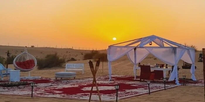 Private desert safari in Dubai with 4x4 dune bashing, camel ride, and luxury camping